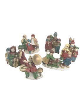 Vintage Christmas Ornament Set Bisque Minstrels Carolers Kids Tuba Drum Flute